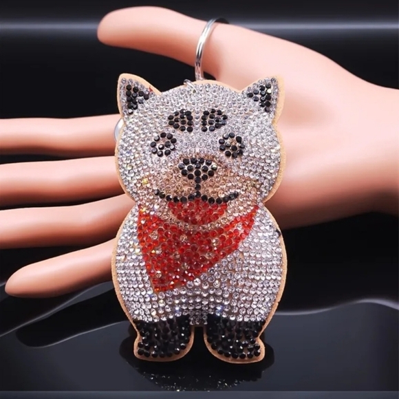 Bling Akita Dog Crystal Rhinestone Keychain Bag Charm - Picture 5 of 13